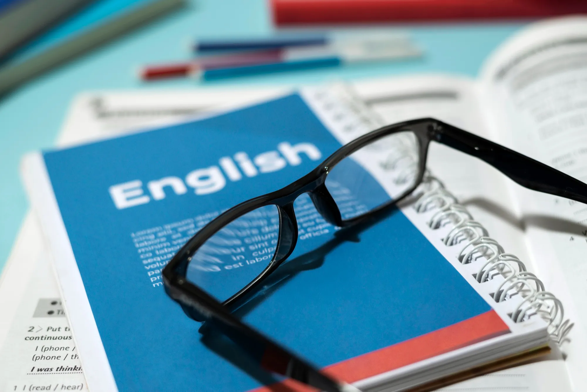 English Book With Glasses Table